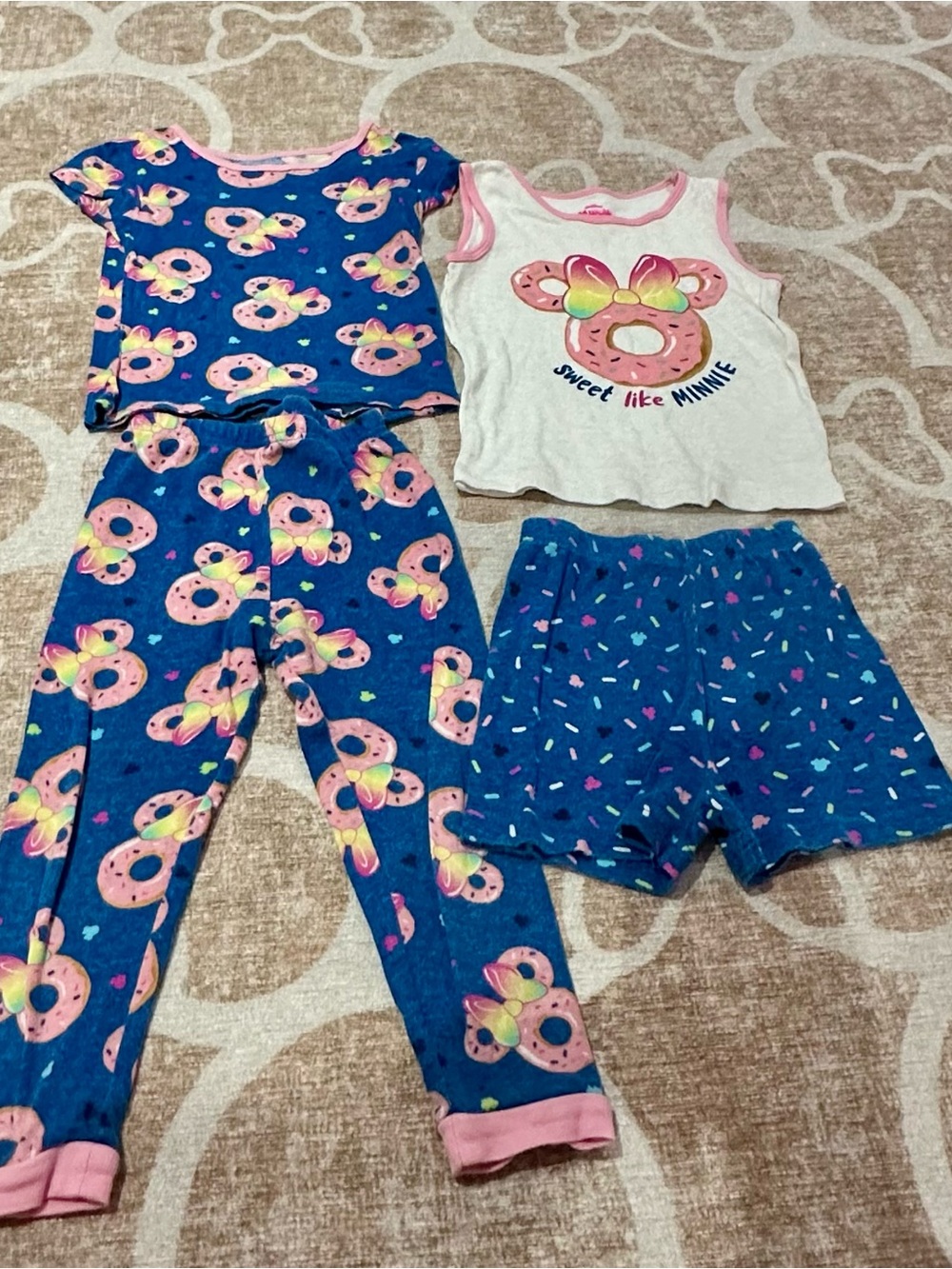 Disney Blue & Pink Donut Print Pajama Set with White Minnie Tank